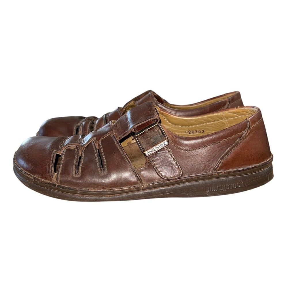 Birkenstock Footprints Fisherman Sandals Mens 43 M10 Brown Leather Buckle Shoe